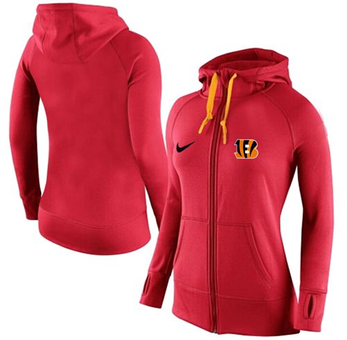 Women's Nike Cincinnati Bengals Full-Zip Performance Hoodie Red - Click Image to Close
